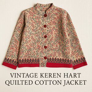 Vintage Keren Hart Quilted Cotton Jacket Red Black Floral Boho XL
